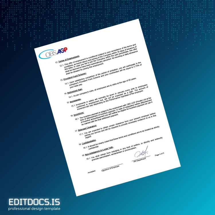 Editable Pakistan OBS AGP Employment Verification Letter Template in Word and PDF formats page 4 Page Preview - EditDocs