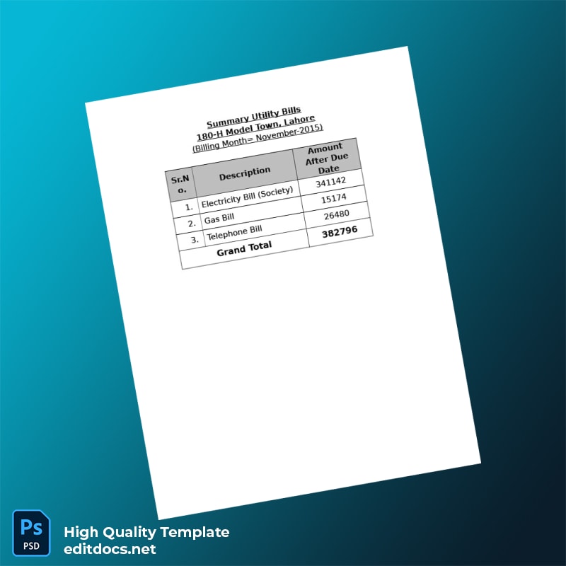 Pakistan 180-H Model Town Editable Utility Bill Template in Word and PDF formats page 2