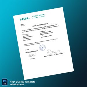 Pakistan HBL Basic Banking Account Statement Template in Word and PDF formats