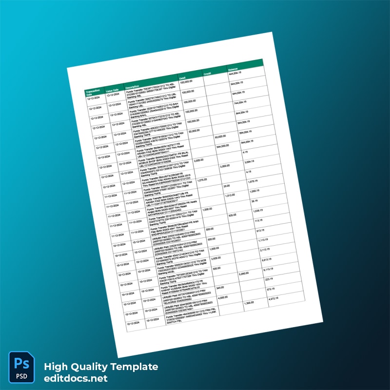 Pakistan HBL Mobile Editable Bank Statement Template in Word and PDF formats page 2