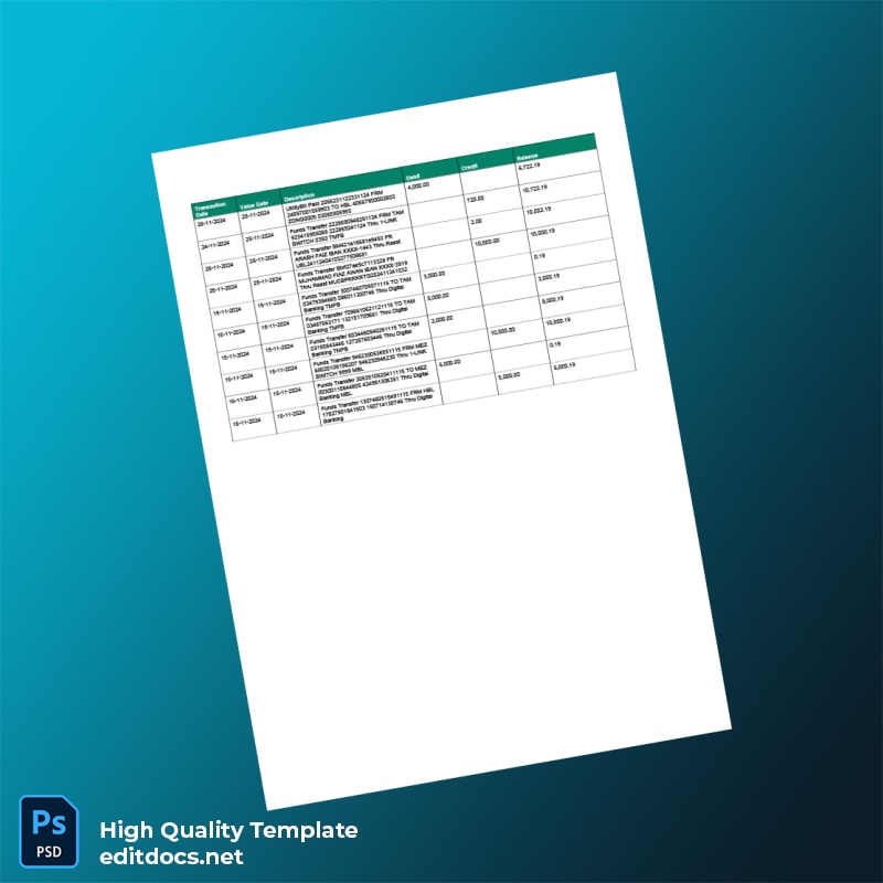 Pakistan HBL Mobile Editable Bank Statement Template in Word and PDF formats page 4