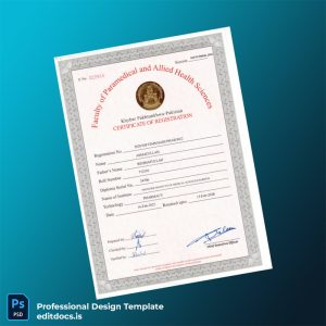 Editable Pakistan Khyber Pakhtunkhwa Pharmacy Registration Certificate Template (Word&PDF) Page Preview