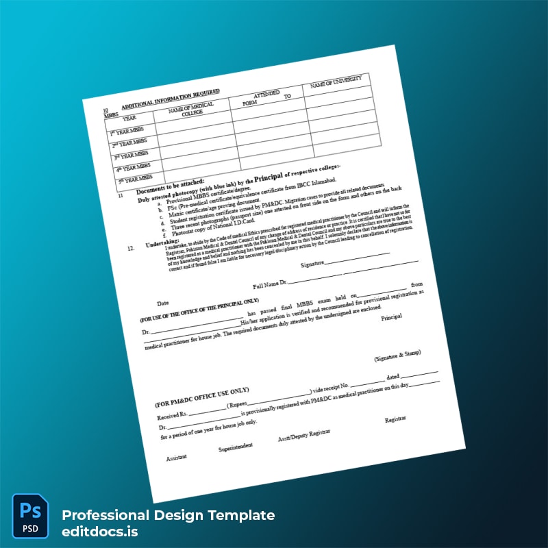 Editable Pakistan Medical Dental Council Registration Certificate Template in Word and PDF formats page 2 Page Preview