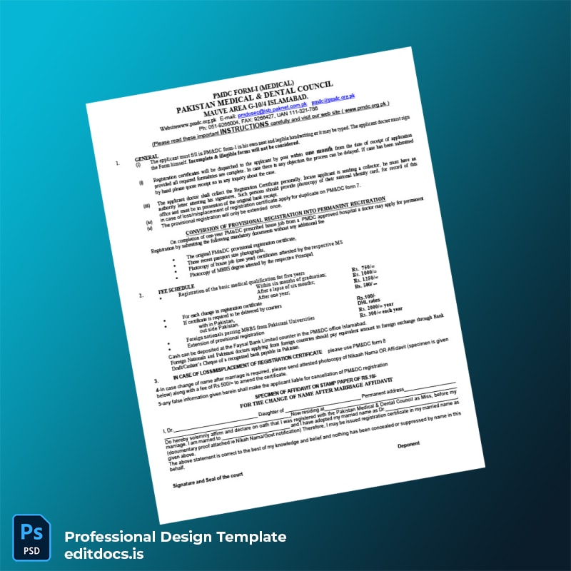 Editable Pakistan Medical Dental Council Registration Certificate Template in Word and PDF formats page 3 Page Preview