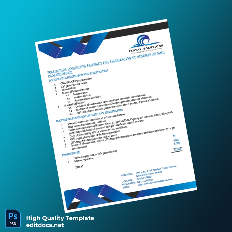 Pakistan Multan Trade Center Editable Business Registration Template in Word and PDF formats