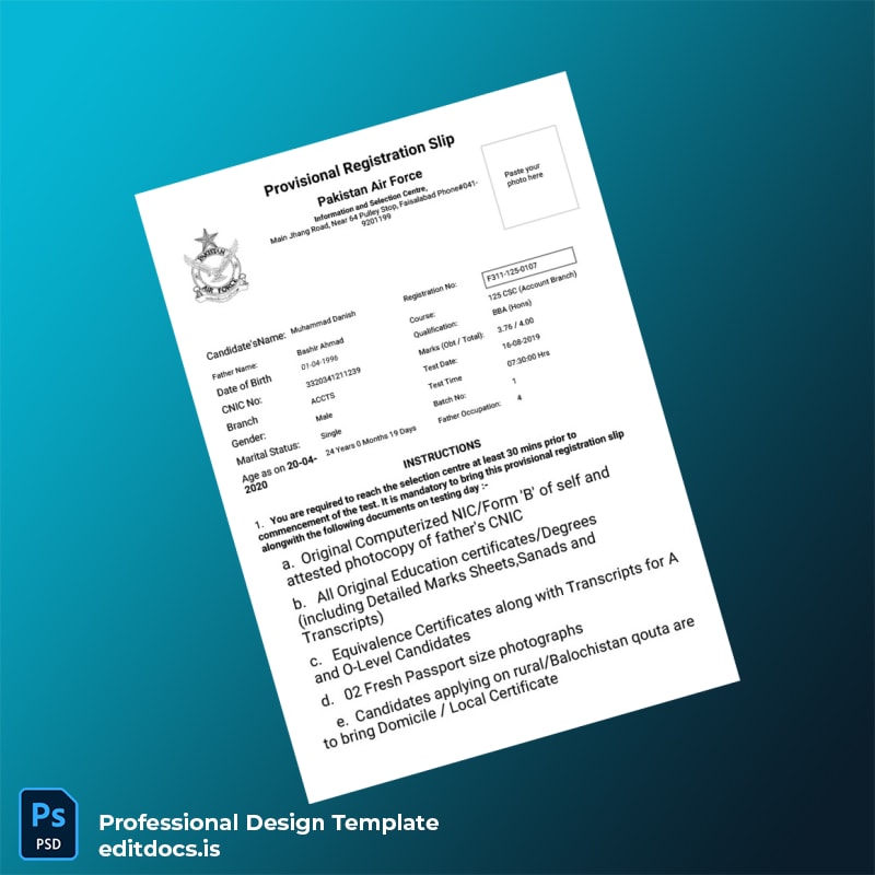 Editable Pakistan Provisional Registration Certificate Template (Word&PDF) Page Preview - EditDocs