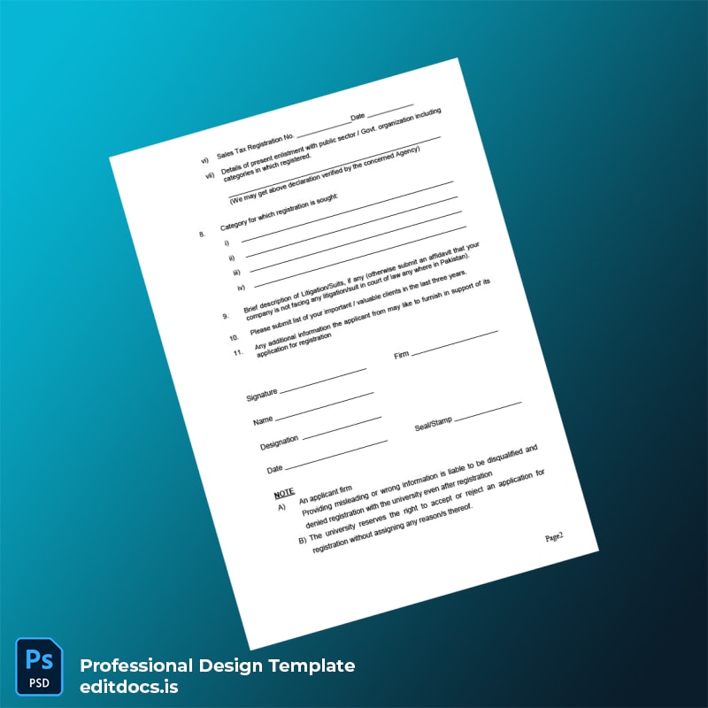 Editable Pakistan Sir Syed University of Engineering and Technology Business Registration Certificate Template in Word and PDF formats page 2 Page Preview - EditDocs