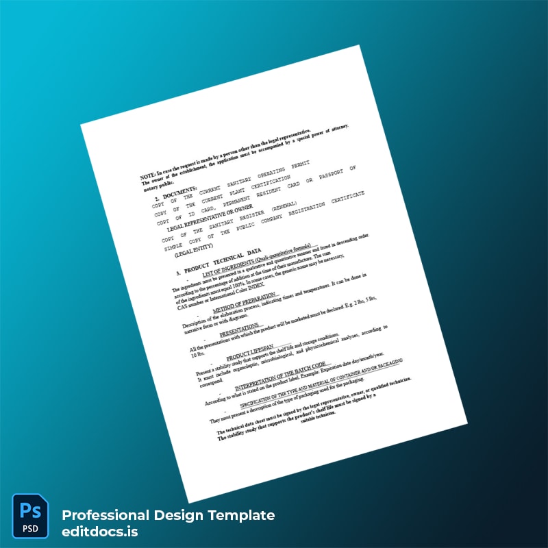 Editable Panama Ministry of Health Food Sanitary Registration Certificate Template in Word and PDF formats page 2 Page Preview - EditDocs