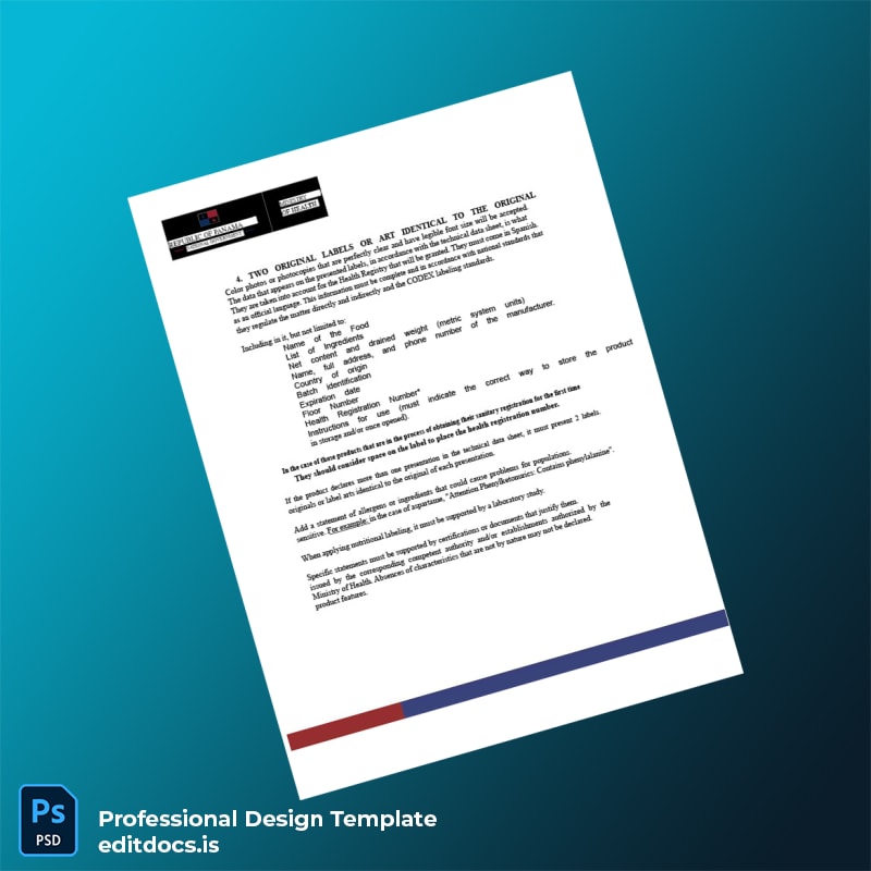 Editable Panama Ministry of Health Food Sanitary Registration Certificate Template in Word and PDF formats page 3 Page Preview - EditDocs