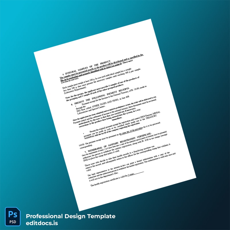 Editable Panama Ministry of Health Food Sanitary Registration Certificate Template in Word and PDF formats page 4 Page Preview - EditDocs