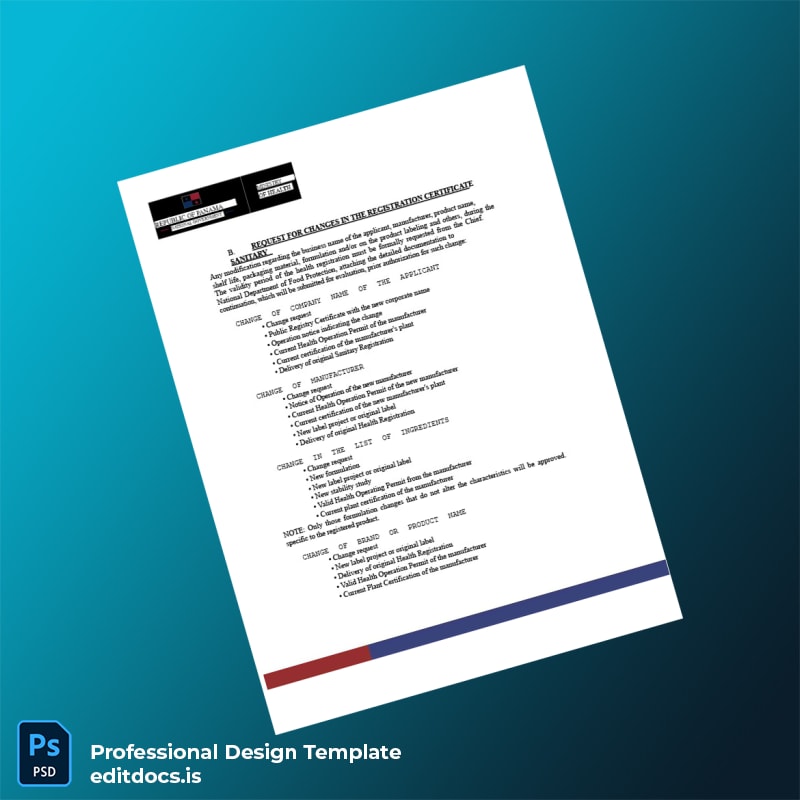 Editable Panama Ministry of Health Food Sanitary Registration Certificate Template in Word and PDF formats page 5 Page Preview - EditDocs