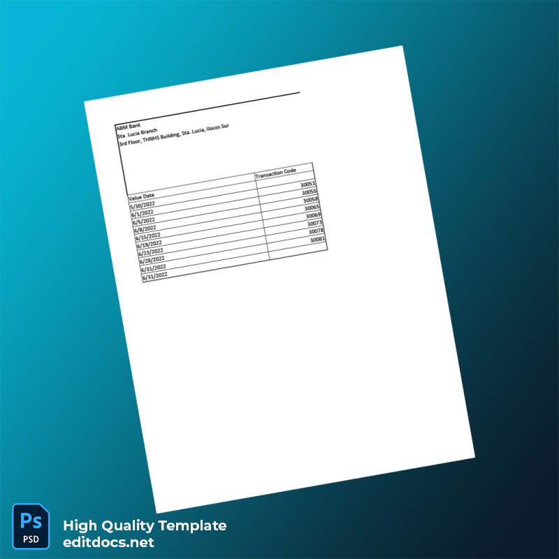 Philippines ABM Bank Bank Statement Template in Word and PDF formats