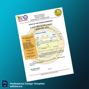 Editable Philippines Barangay Campacion Late Registration Certificate Template (Word&PDF) Page Preview