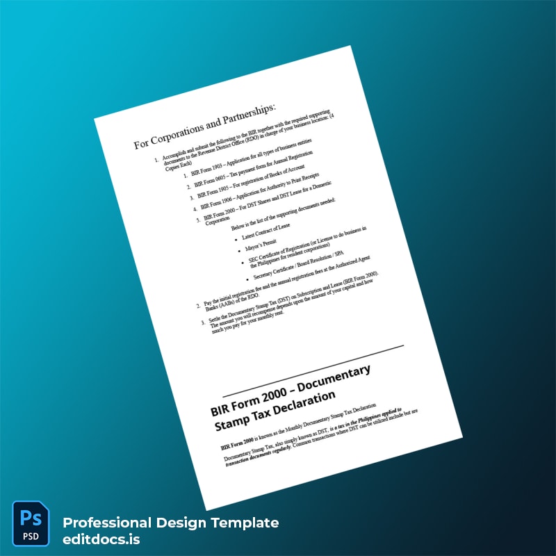 Editable Philippines Bureau of Internal Revenue Certificate of Registration Template in Word and PDF formats page 3 Page Preview - EditDocs