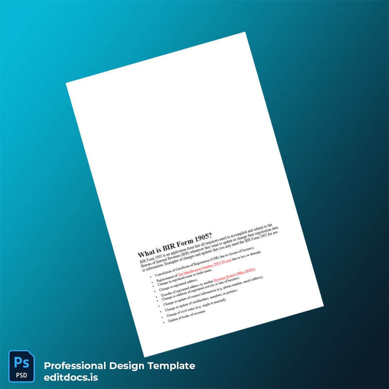 Editable Philippines Bureau of Internal Revenue Certificate of Registration Template in Word and PDF formats page 5 Page Preview - EditDocs
