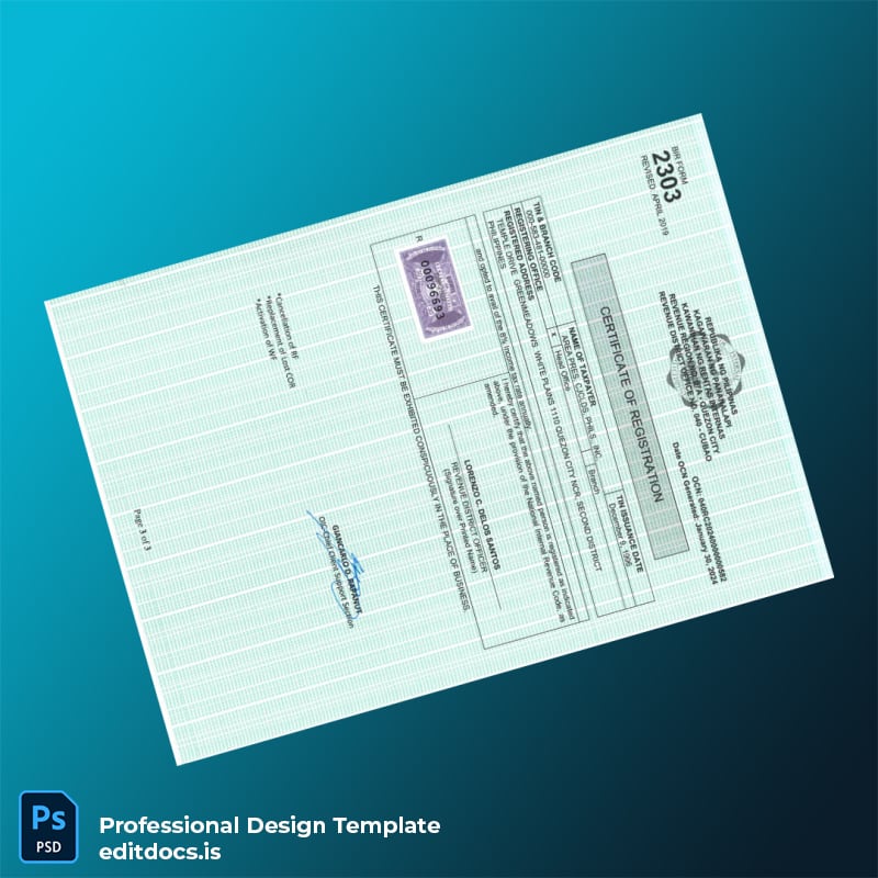 Editable Philippines Bureau of Internal Revenue Tax Registration Certificate Template in Word and PDF formats page 3 Page Preview - EditDocs