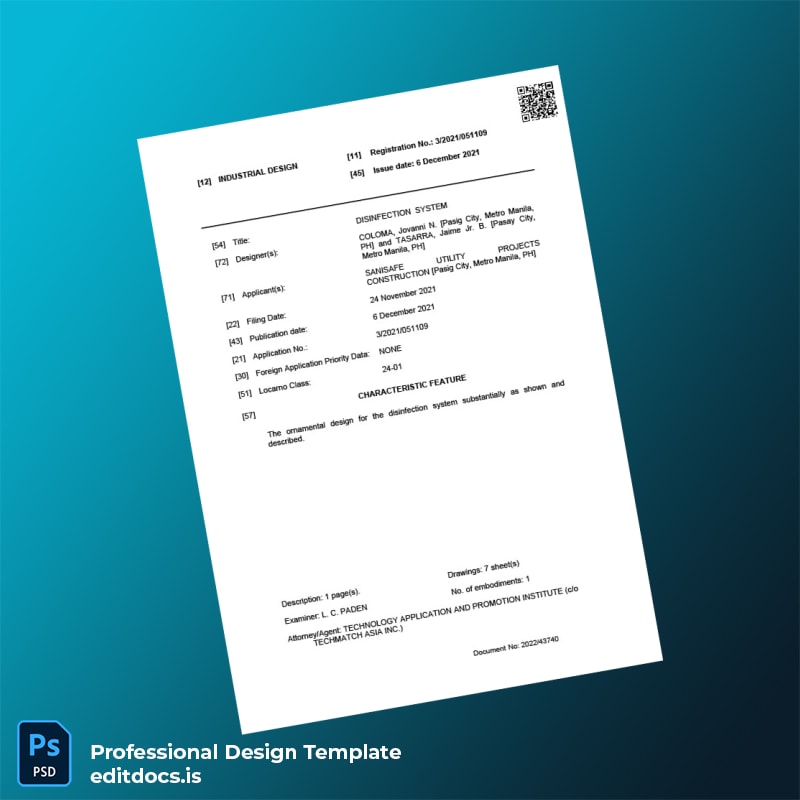 Editable Philippines Bureau of Patents Certificate of Registration Template in Word and PDF formats page 3 Page Preview