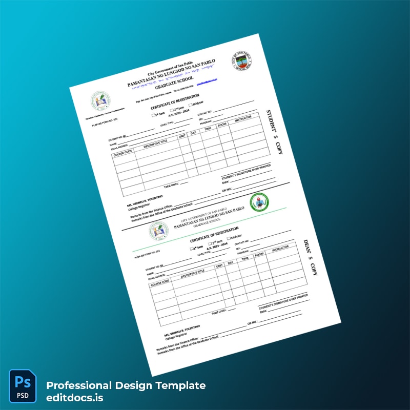 Editable Philippines City Government of San Pablo Certificate of Registration Template (Word&PDF) Page Preview - EditDocs