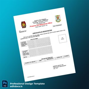 Editable Philippines Firearms and Explosives Office Airgun Registration Certificate Template (Word&PDF) Page Preview