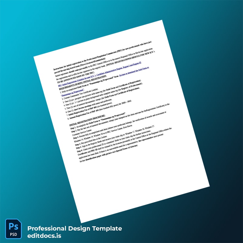 Editable Philippines Professional Regulation Commission Registration Certificate Template (Word&PDF) Page Preview - EditDocs