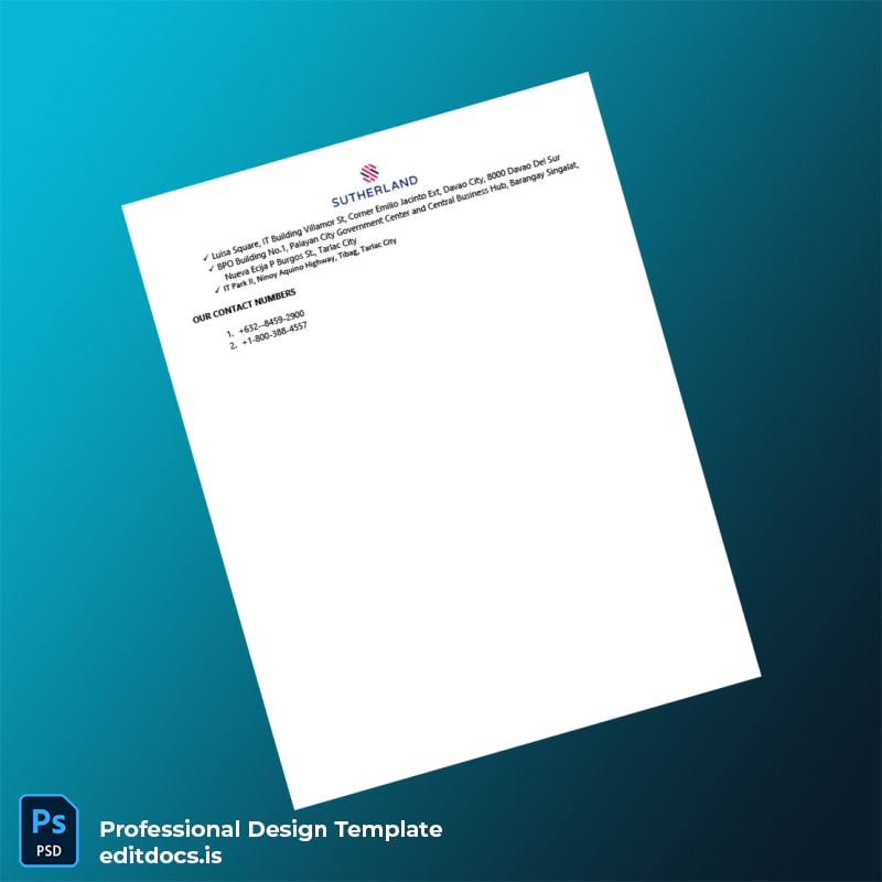 Editable Philippines Sutherland Global Services Employment Verification Letter Template in Word and PDF formats page 2 Page Preview - EditDocs