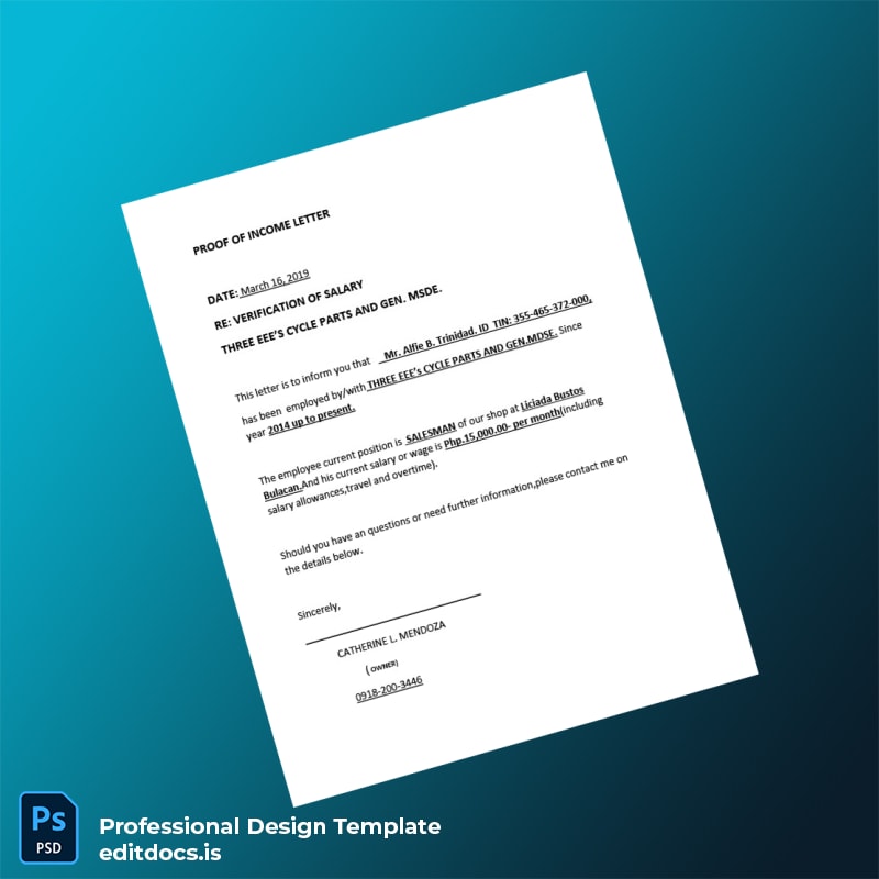 Editable Philippines Three EEE s Cycle Parts Employment Verification Letter Template in Word and PDF formats page 2 Page Preview - EditDocs