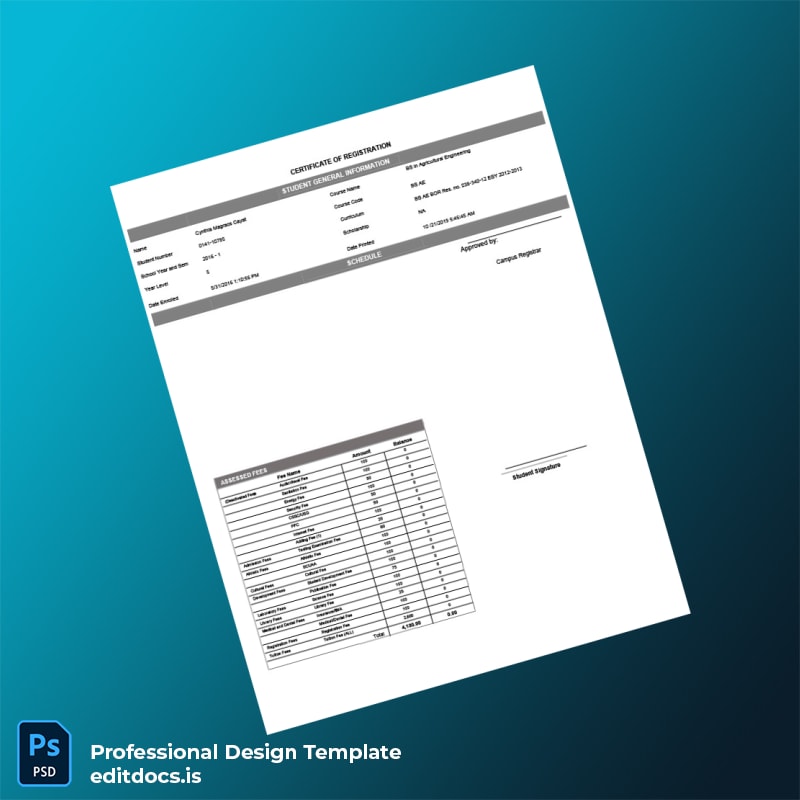 Editable Philippines University of Rizal System Certificate of Registration Template in Word and PDF formats page 2 Page Preview - EditDocs
