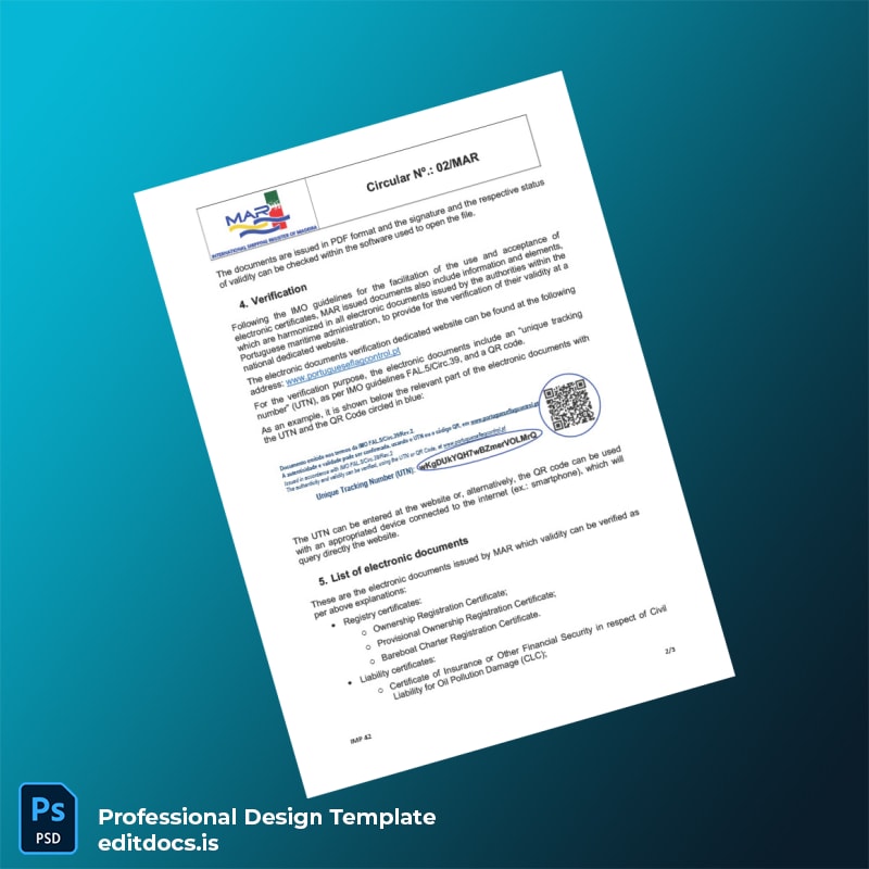 Editable Portugal International Shipping Register of Madeira Business Registration Certificate Template in Word and PDF formats page 2 Page Preview - EditDocs