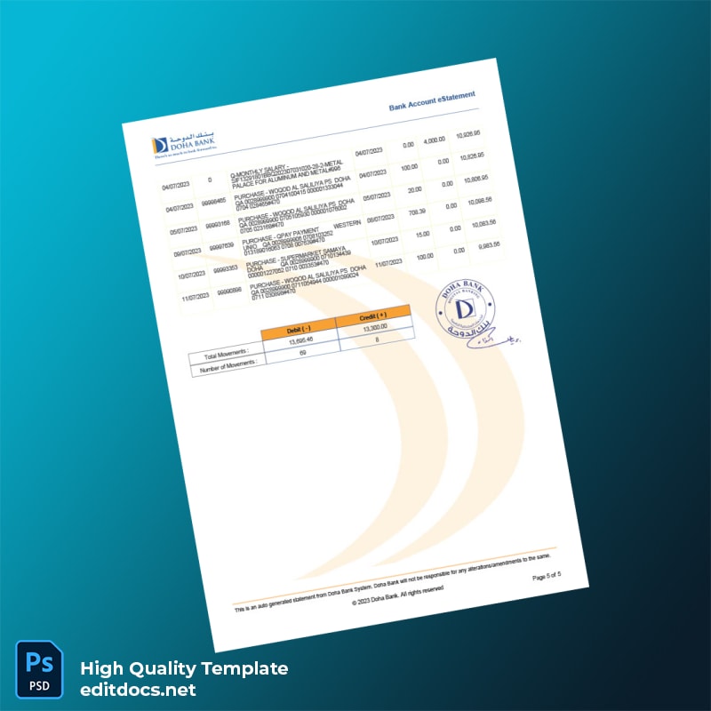 Qatar Doha Bank Statement Template in Word and PDF formats page 3