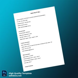 Qatar Qatar General Electricity Water Corporation Kahramaa Editable Gas Bill Template in Word and PDF formats