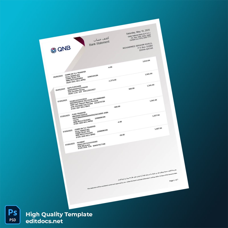 Qatar Qatar National Bank Account Statement Template in Word and PDF formats page 4