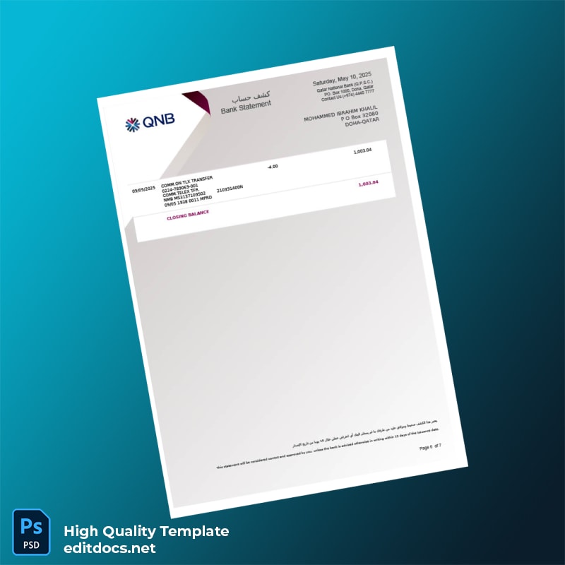Qatar Qatar National Bank Account Statement Template in Word and PDF formats page 6
