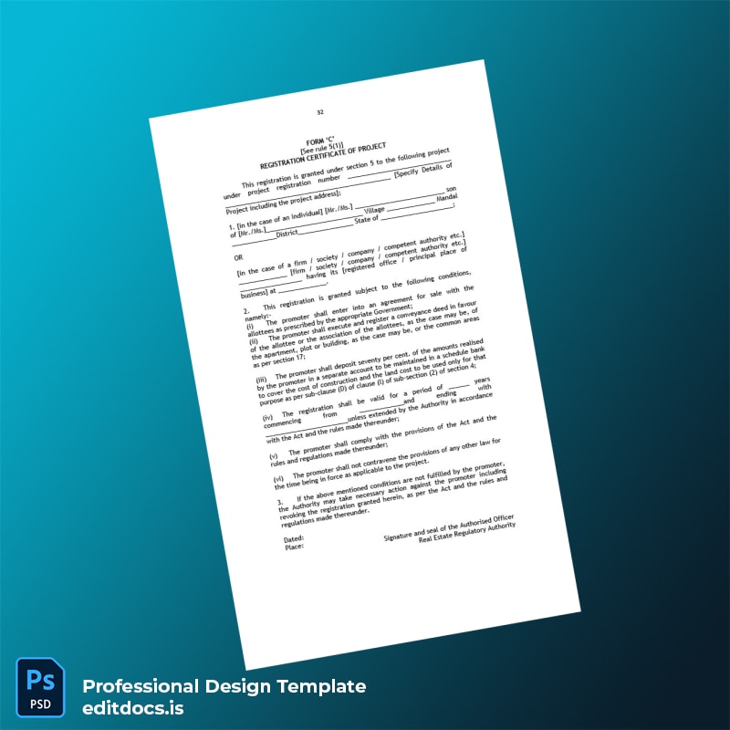Editable Real Estate Regulatory Authority Registration Certificate of Project Form C Template (Word&PDF) Page Preview