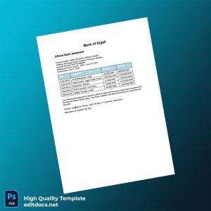 Rwanda Bank of Kigali Official Bank Statement Template in Word and PDF formats