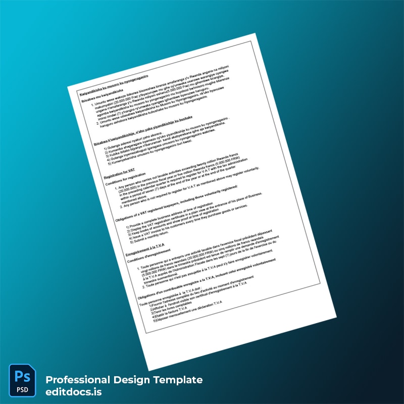 Editable Rwanda Rwanda Revenue Authority VAT Registration Certificate Template in Word and PDF formats page 2 Page Preview - EditDocs