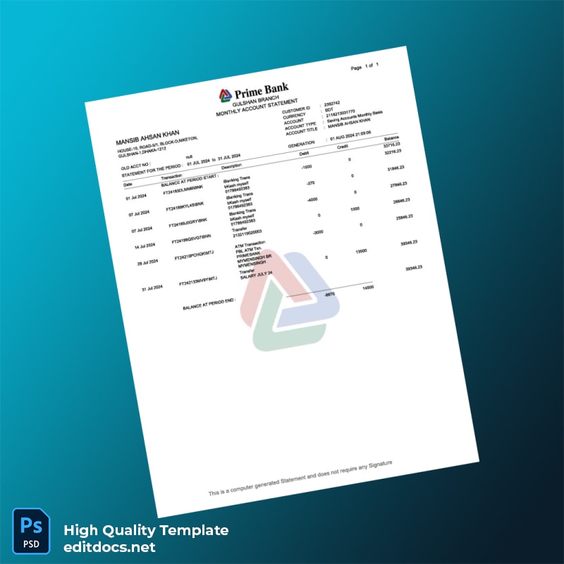 Salary Bank Statement Template in Word and PDF formats page 3