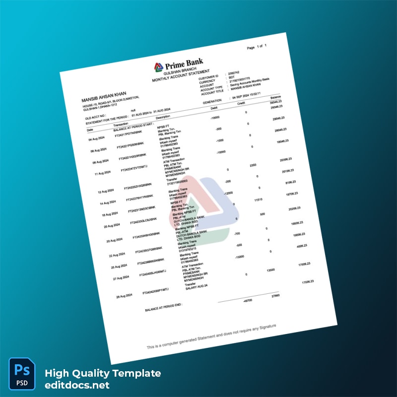 Salary Bank Statement Template in Word and PDF formats page 4
