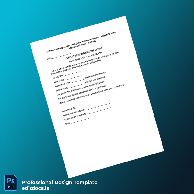 Editable Sample Employment Verification Letter Template (Word&PDF) Page Preview - EditDocs