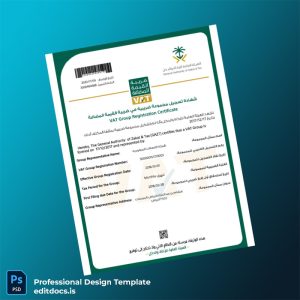 Editable Saudi Arabia General Authority of Zakat and Tax VAT Registration Certificate Template (Word&PDF) Page Preview