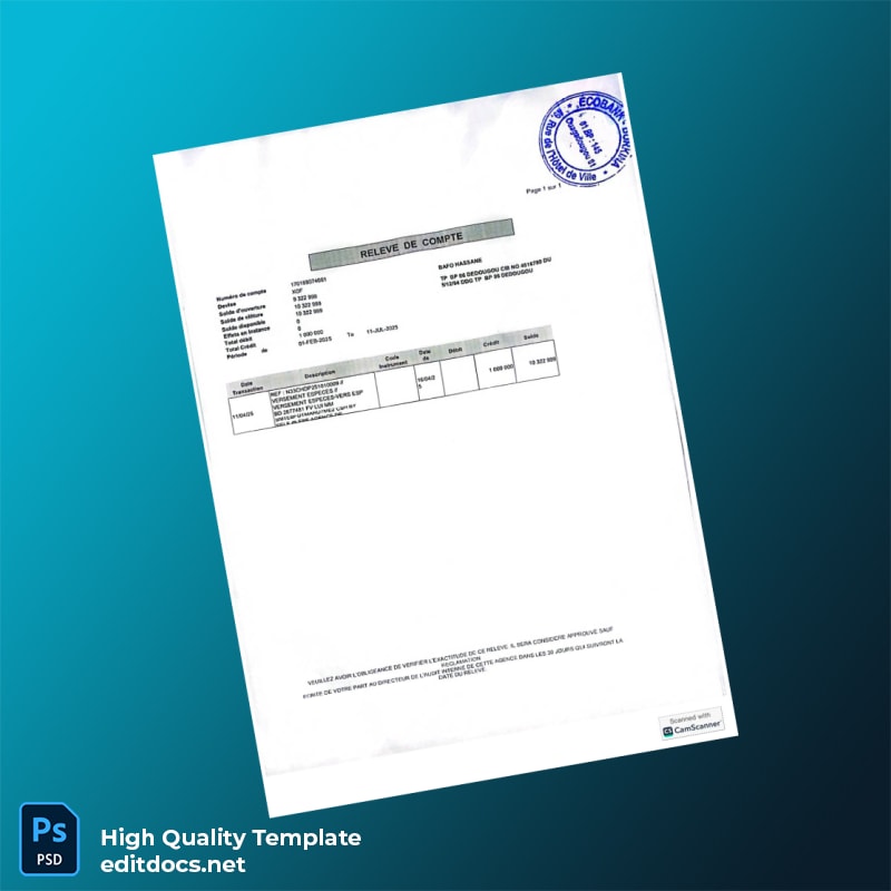 Senegal Bank Statement Template in Word and PDF formats page 3