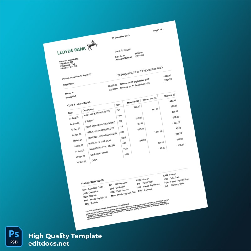 South Africa Bank Statement and Invoices Template in Word and PDF formats page 2