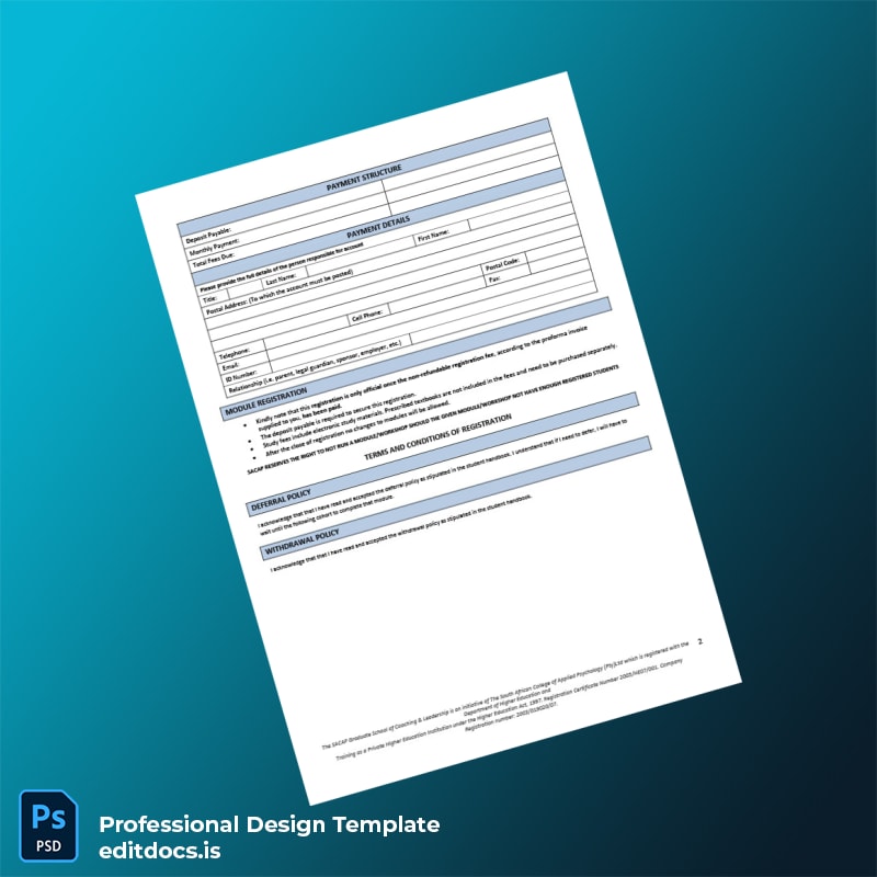 Editable South Africa SACAP Coaching Registration Form Template in Word and PDF formats page 2 Page Preview - EditDocs