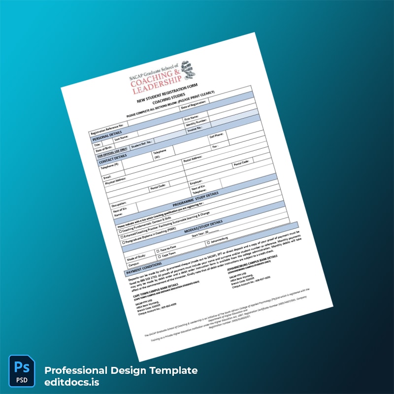 Editable South Africa SACAP Coaching Registration Form Template (Word&PDF) Page Preview - EditDocs
