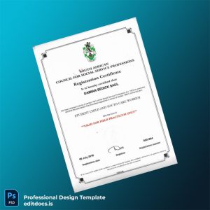 Editable South Africa South African Council for Social Service Professions Registration Certificate Template (Word&PDF) Page Preview - EditDocs