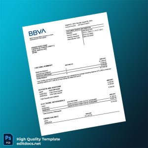 Spain BBVA Bank Statement Template in Word and PDF formats