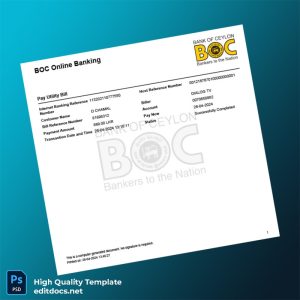 Sri Lanka Bank Of Ceylon Editable Utility Bill Template in Word and PDF formats