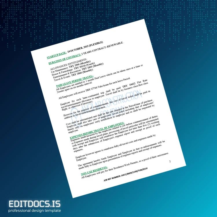 Editable Turkey Avcilar Construction Company Employment Verification Letter Template in Word and PDF formats page 2 Page Preview - EditDocs