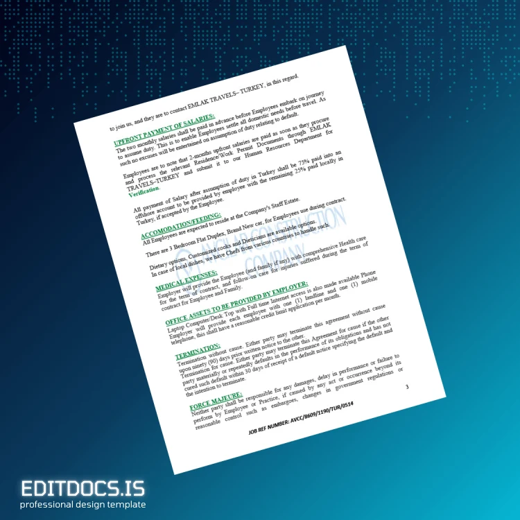 Editable Turkey Avcilar Construction Company Employment Verification Letter Template in Word and PDF formats page 3 Page Preview - EditDocs