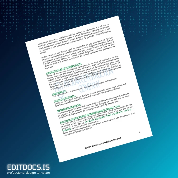 Editable Turkey Avcilar Construction Company Employment Verification Letter Template in Word and PDF formats page 4 Page Preview - EditDocs