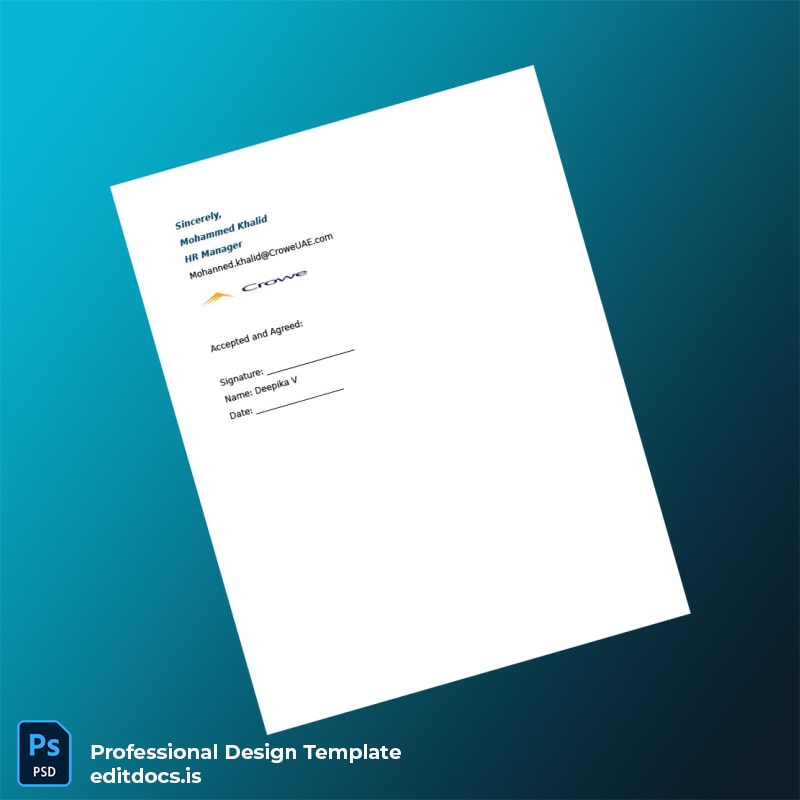 Editable UAE Crowe UAE Employment Verification Letter Template in Word and PDF formats page 3 Page Preview - EditDocs